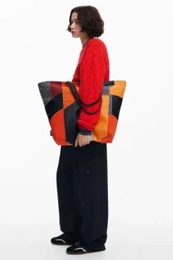Arty patch bag with large handles