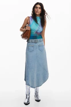 Asymmetric denim skirt