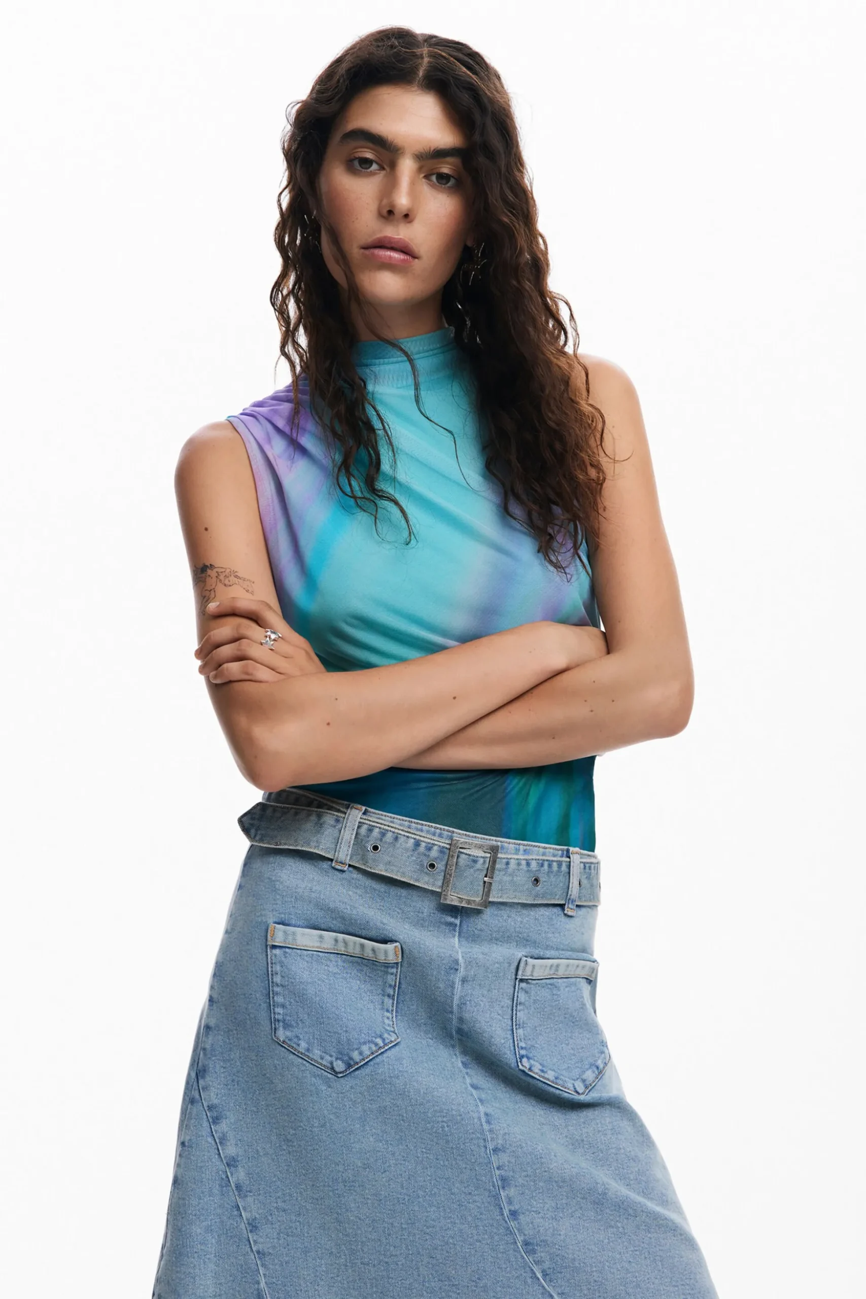Asymmetric denim skirt