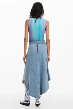 Asymmetric denim skirt