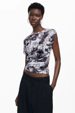Asymmetric floral T-shirt