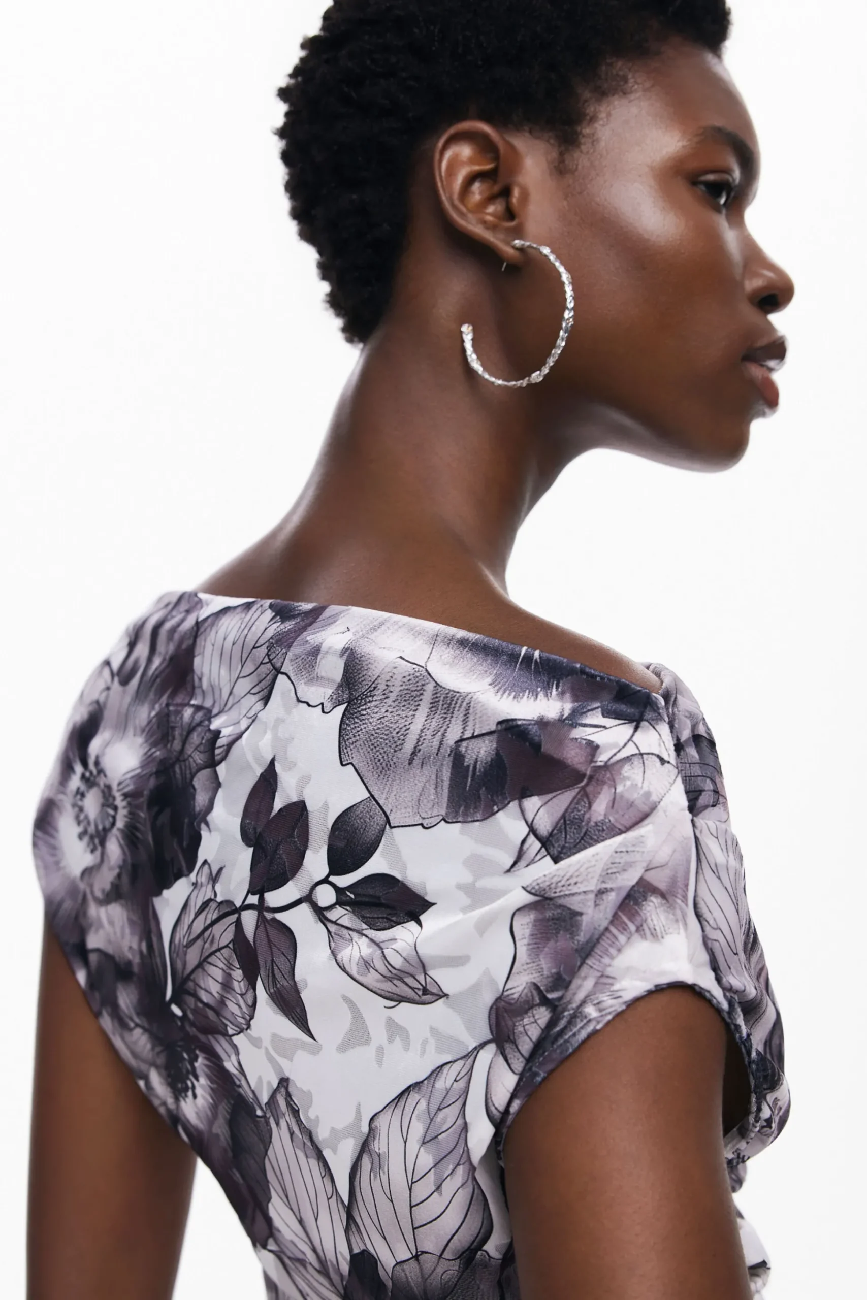 Asymmetric floral T-shirt