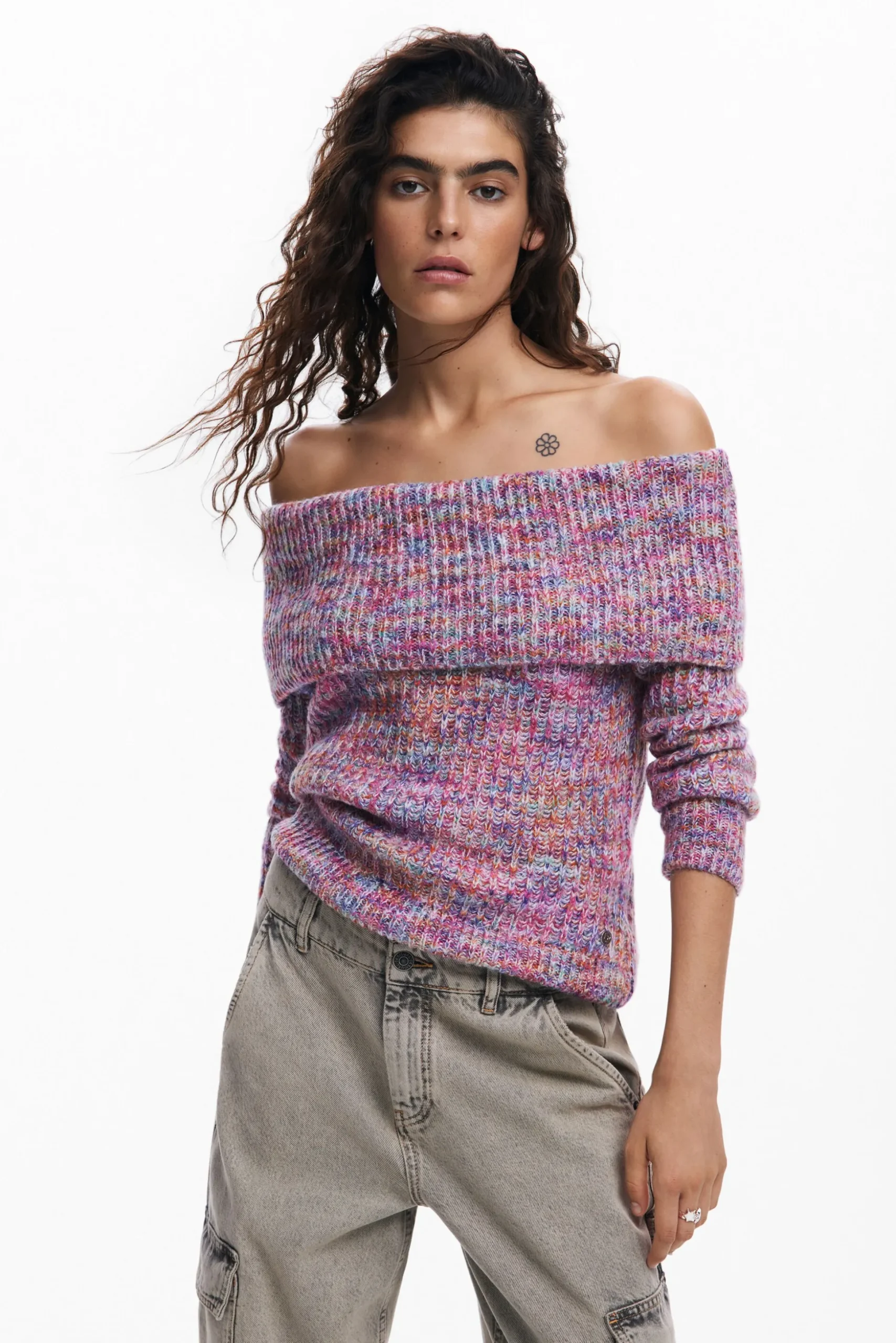 Bardot neckline sweater