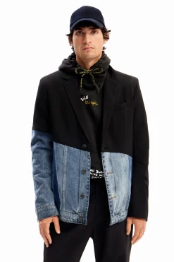 Bimaterial denim blazer