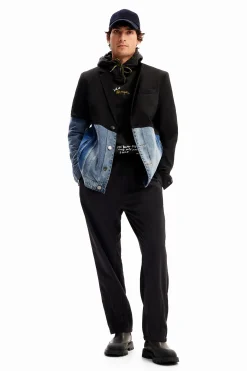 Bimaterial denim blazer