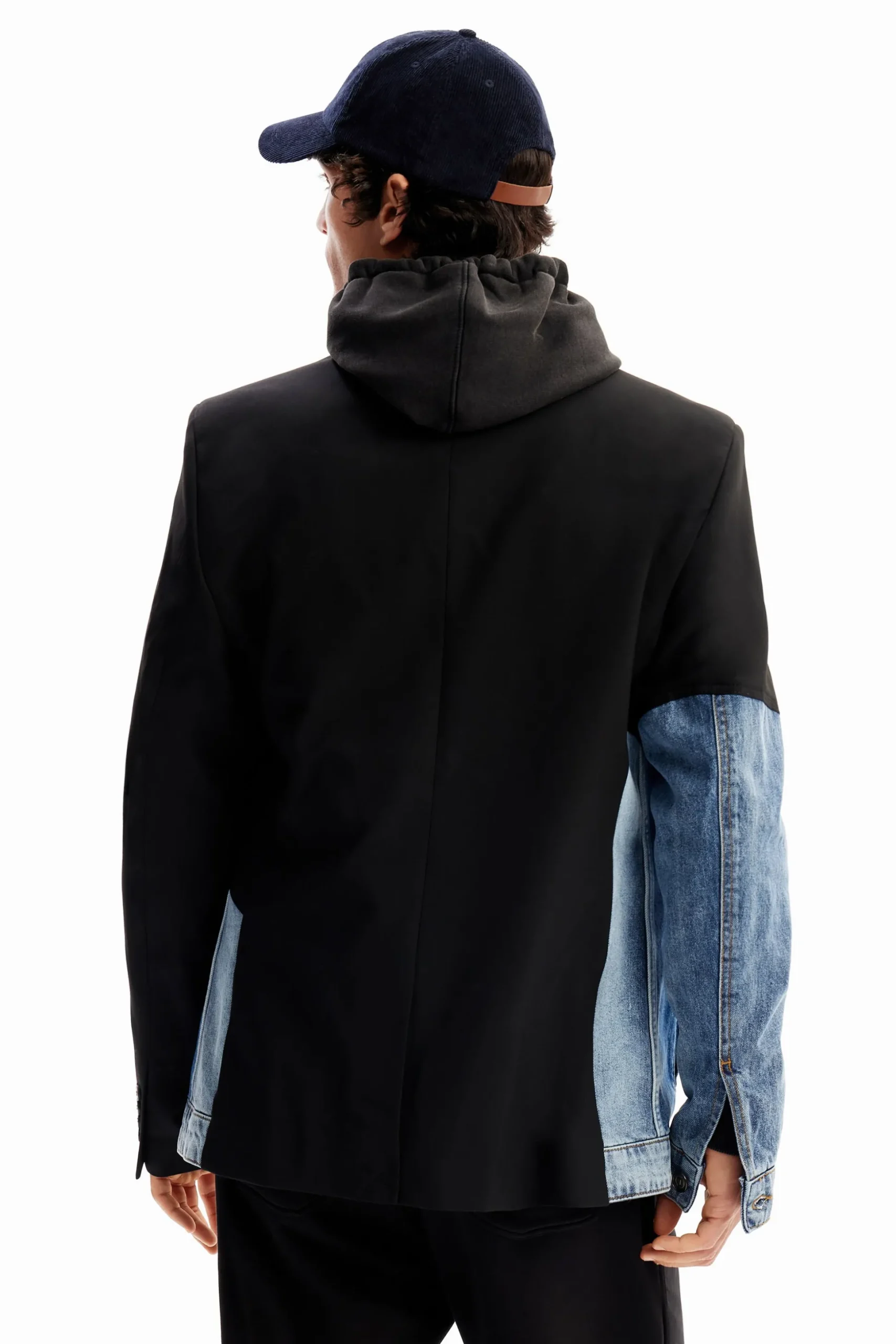 Bimaterial denim blazer