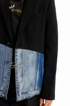 Bimaterial denim blazer