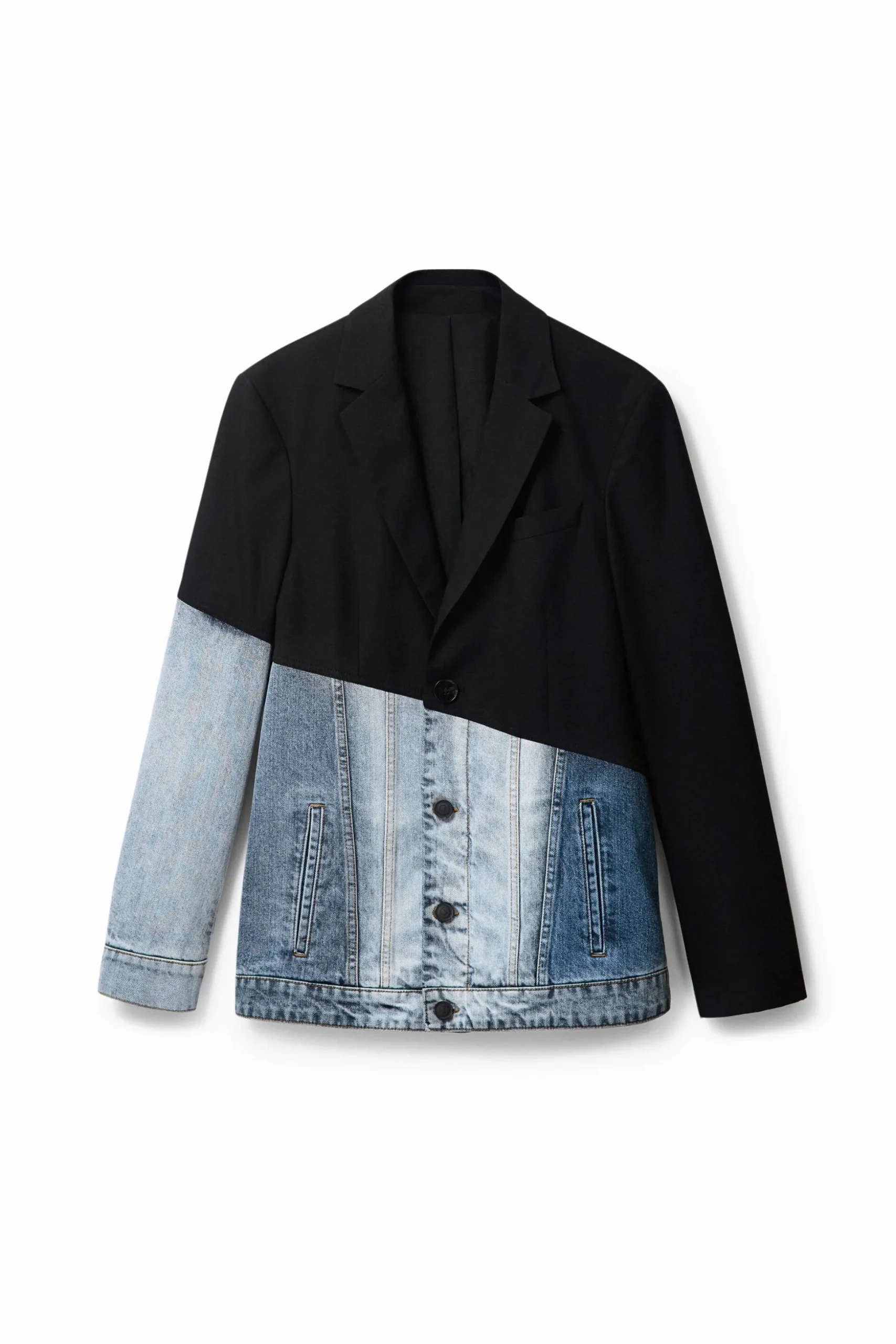 Bimaterial denim blazer