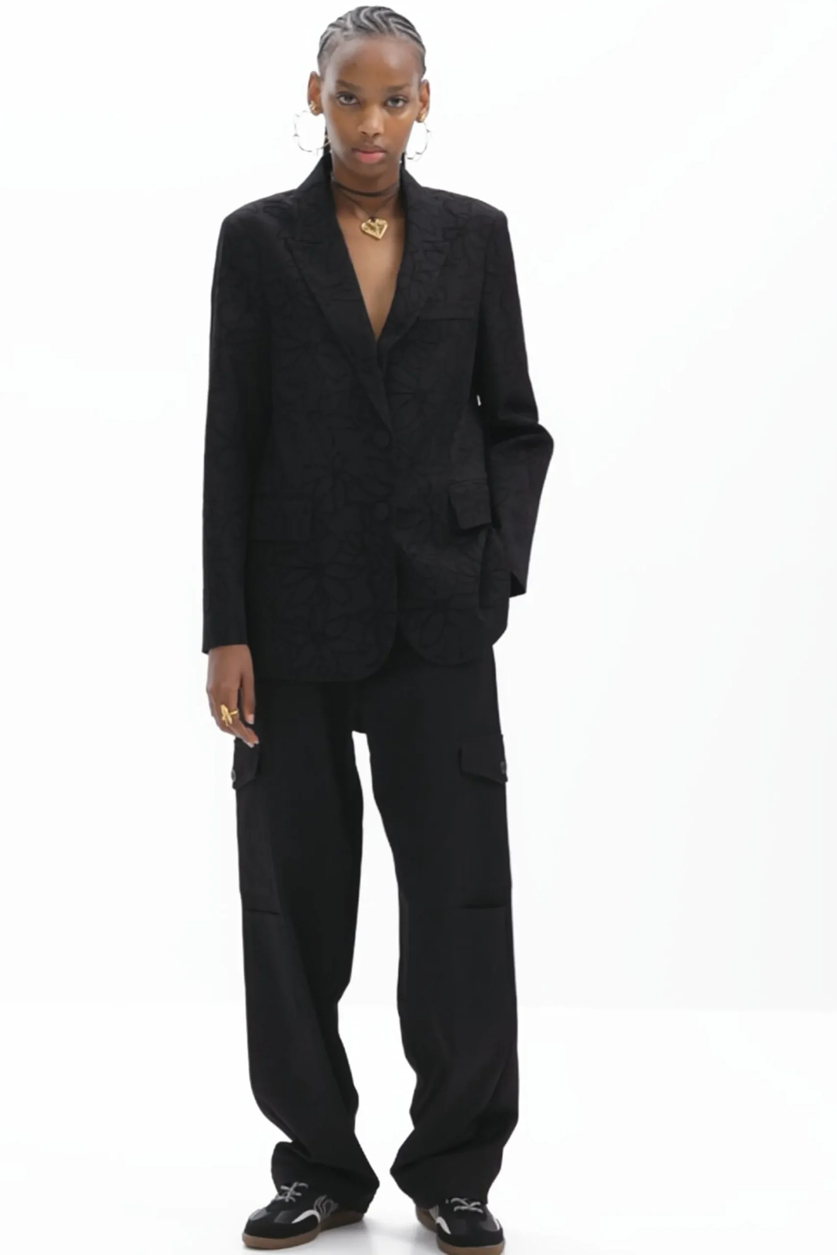 Blazer with die-cut flower silhouette