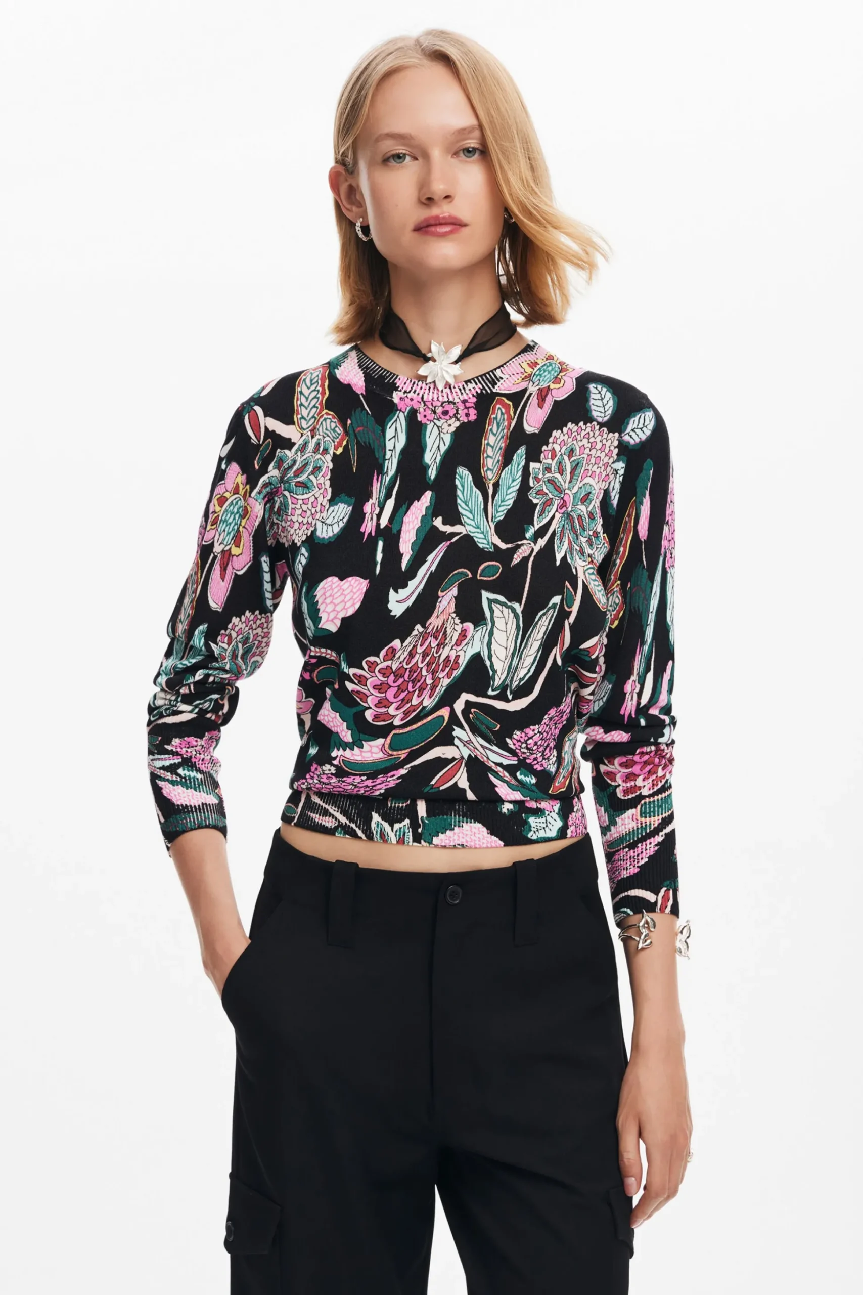 Botanical print knit sweater