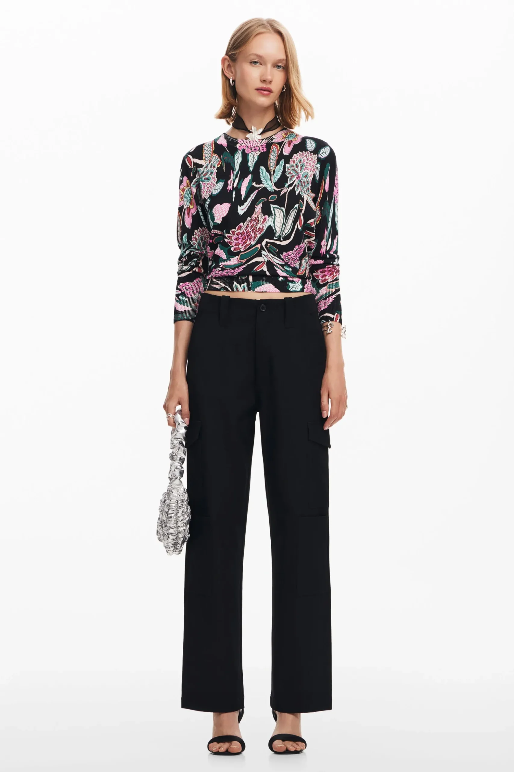 Botanical print knit sweater