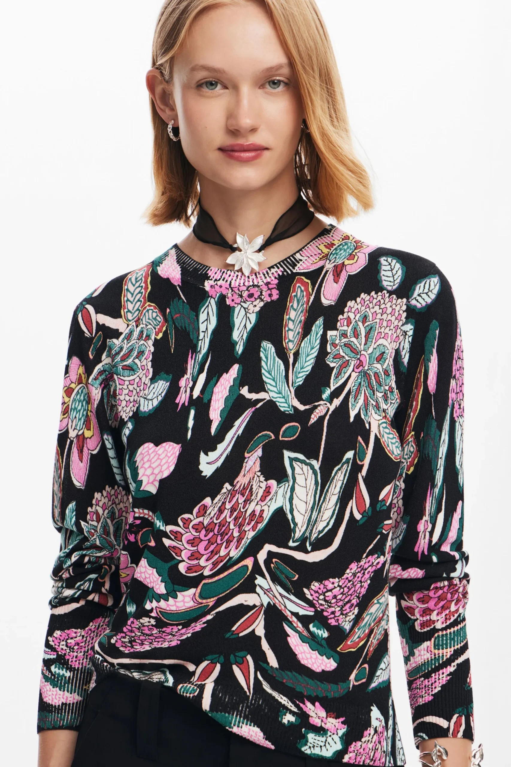 Botanical print knit sweater