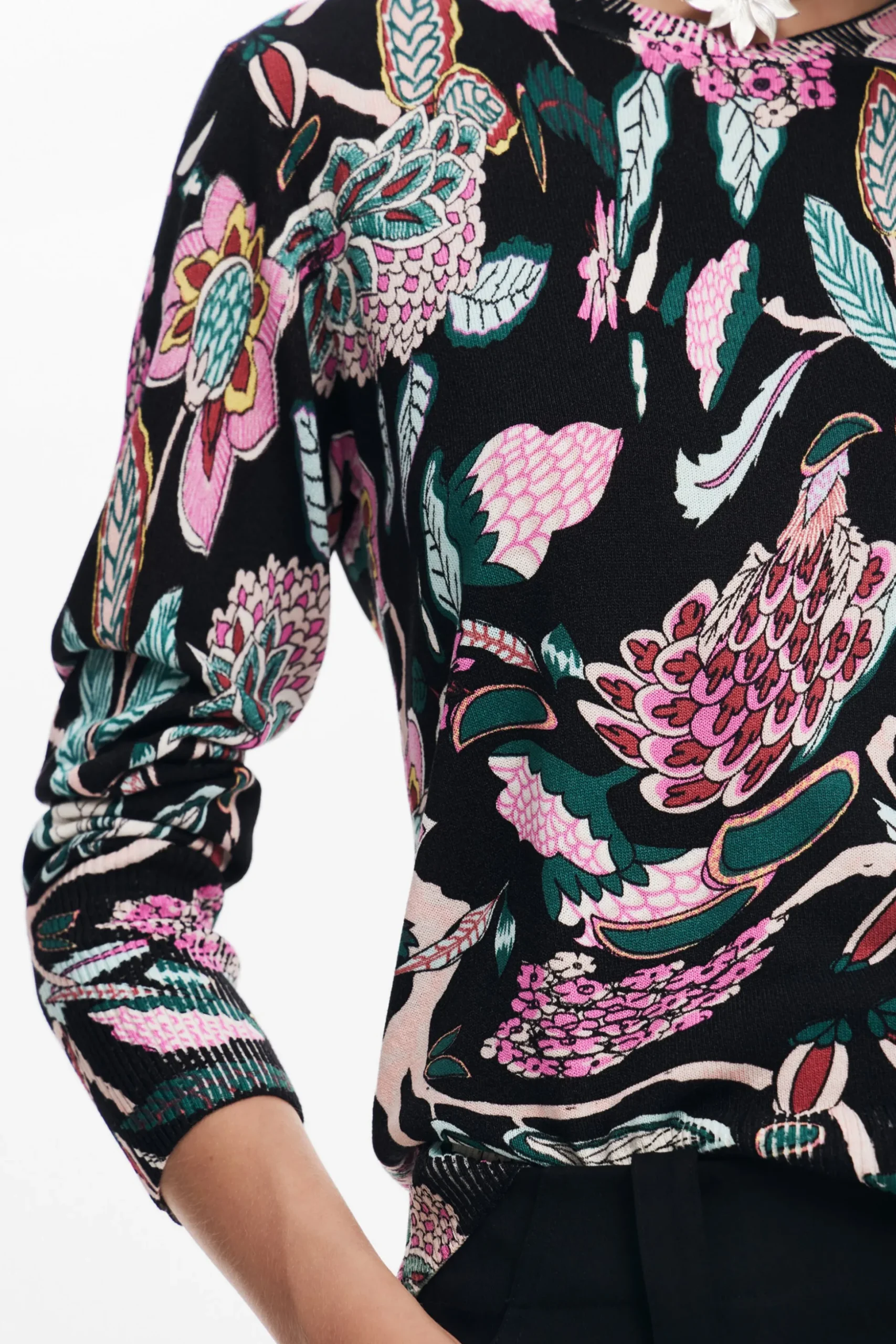 Botanical print knit sweater