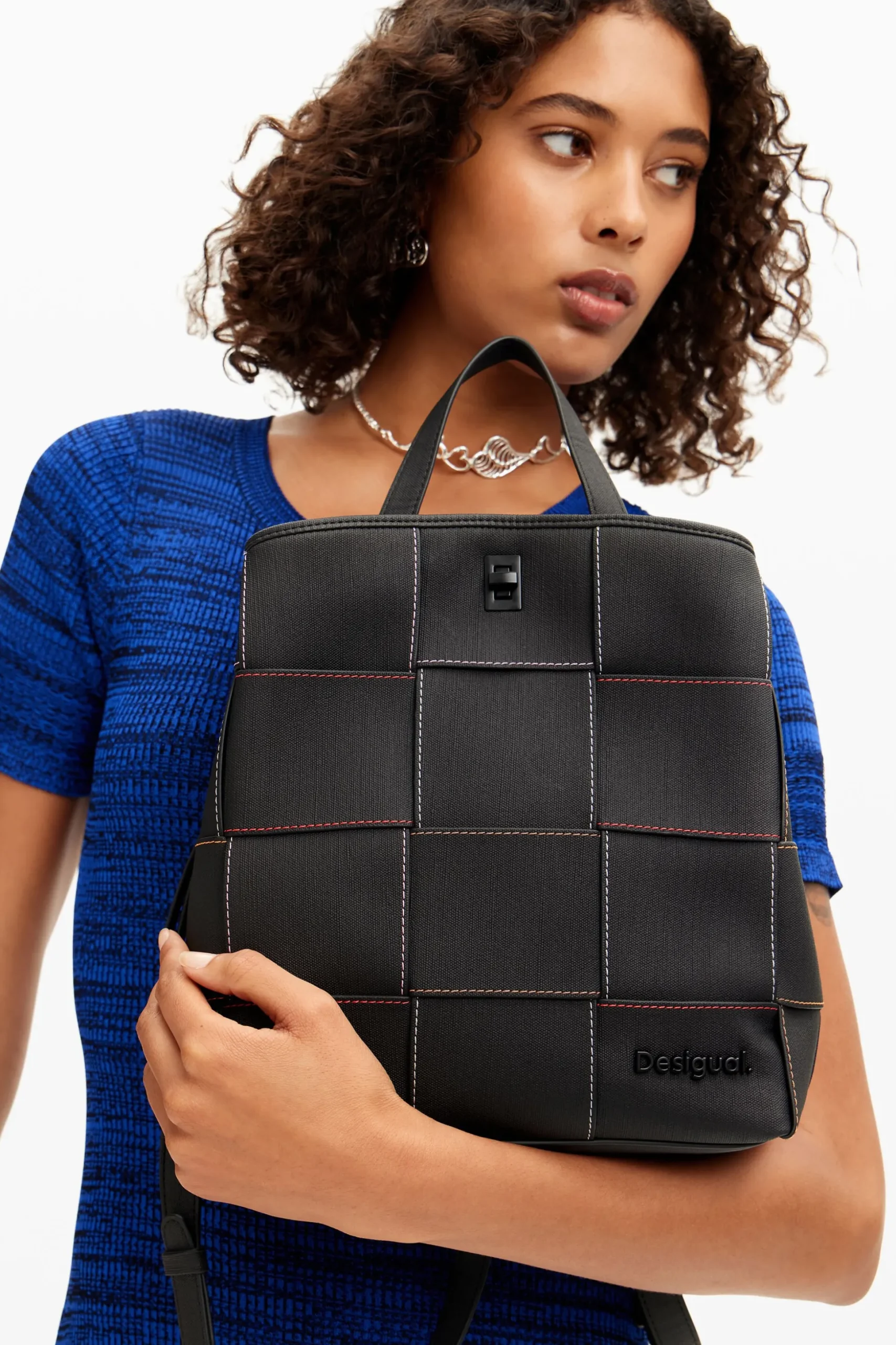 Braided S backpack with topstitching