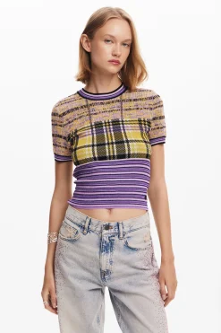 Checkered knit T-shirt