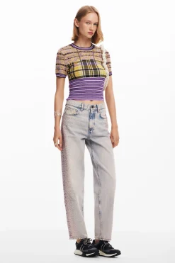 Checkered knit T-shirt