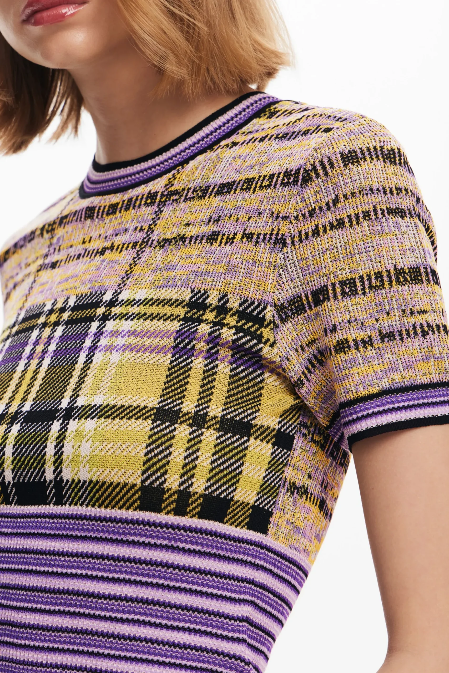 Checkered knit T-shirt