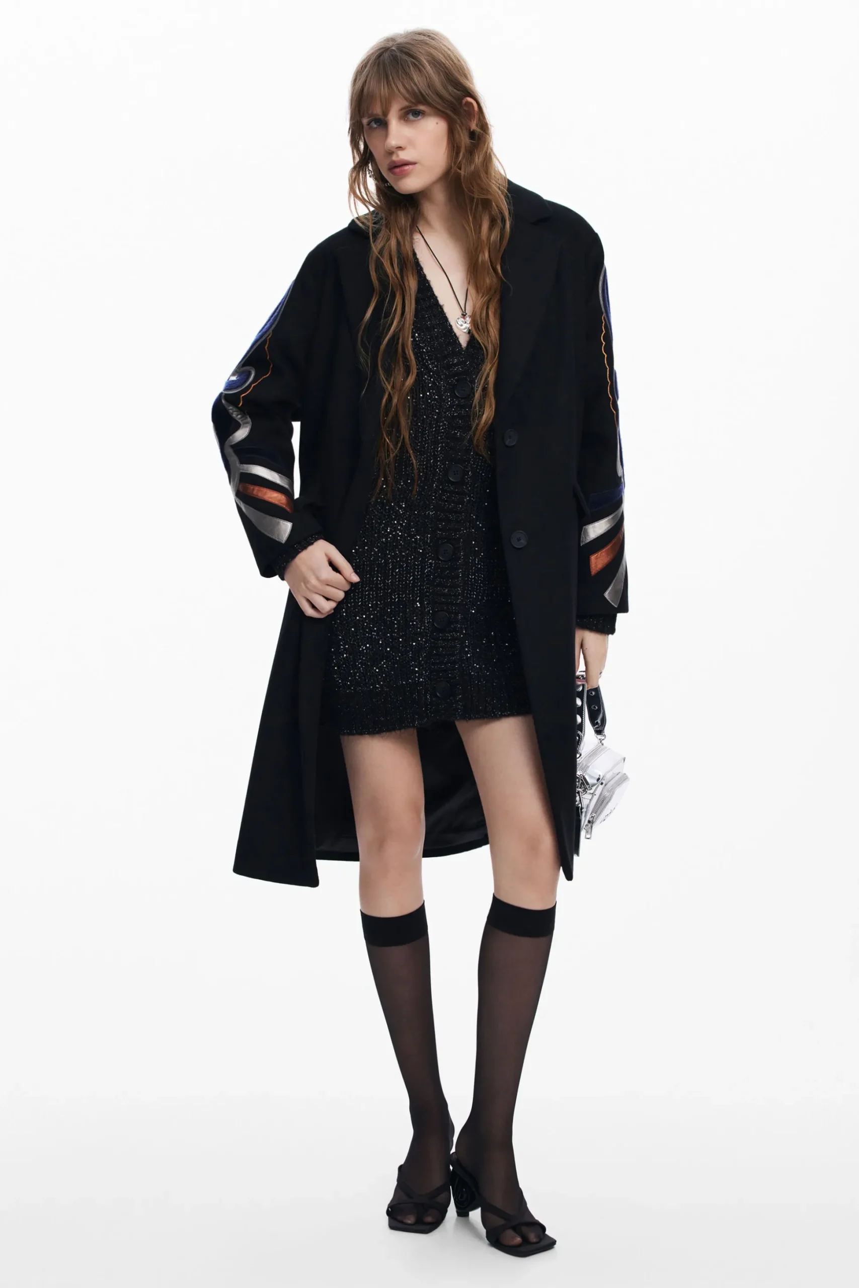 Coat with printed sleeves