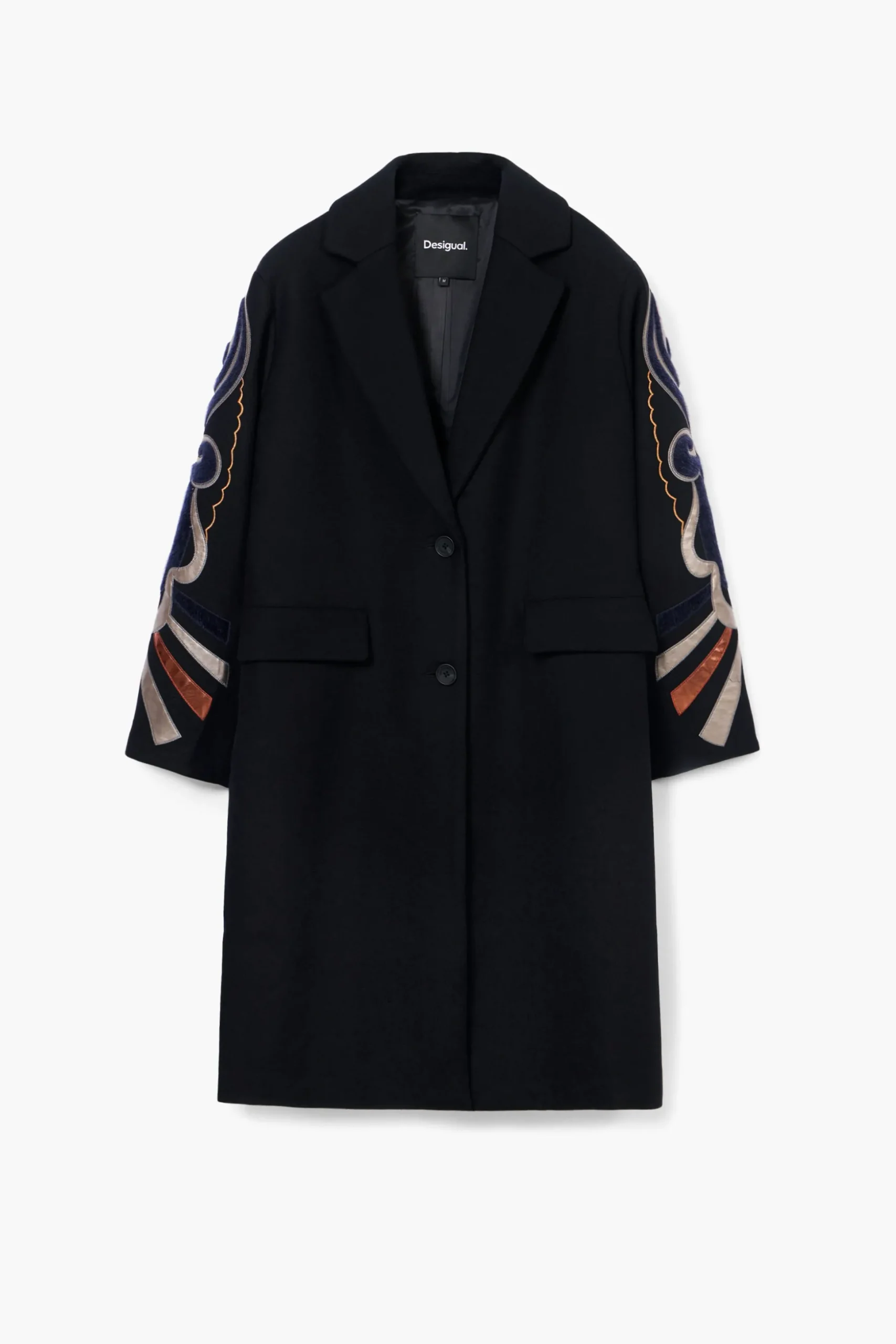 Coat with printed sleeves