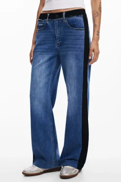 Combined denim pants