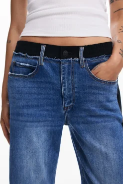 Combined denim pants