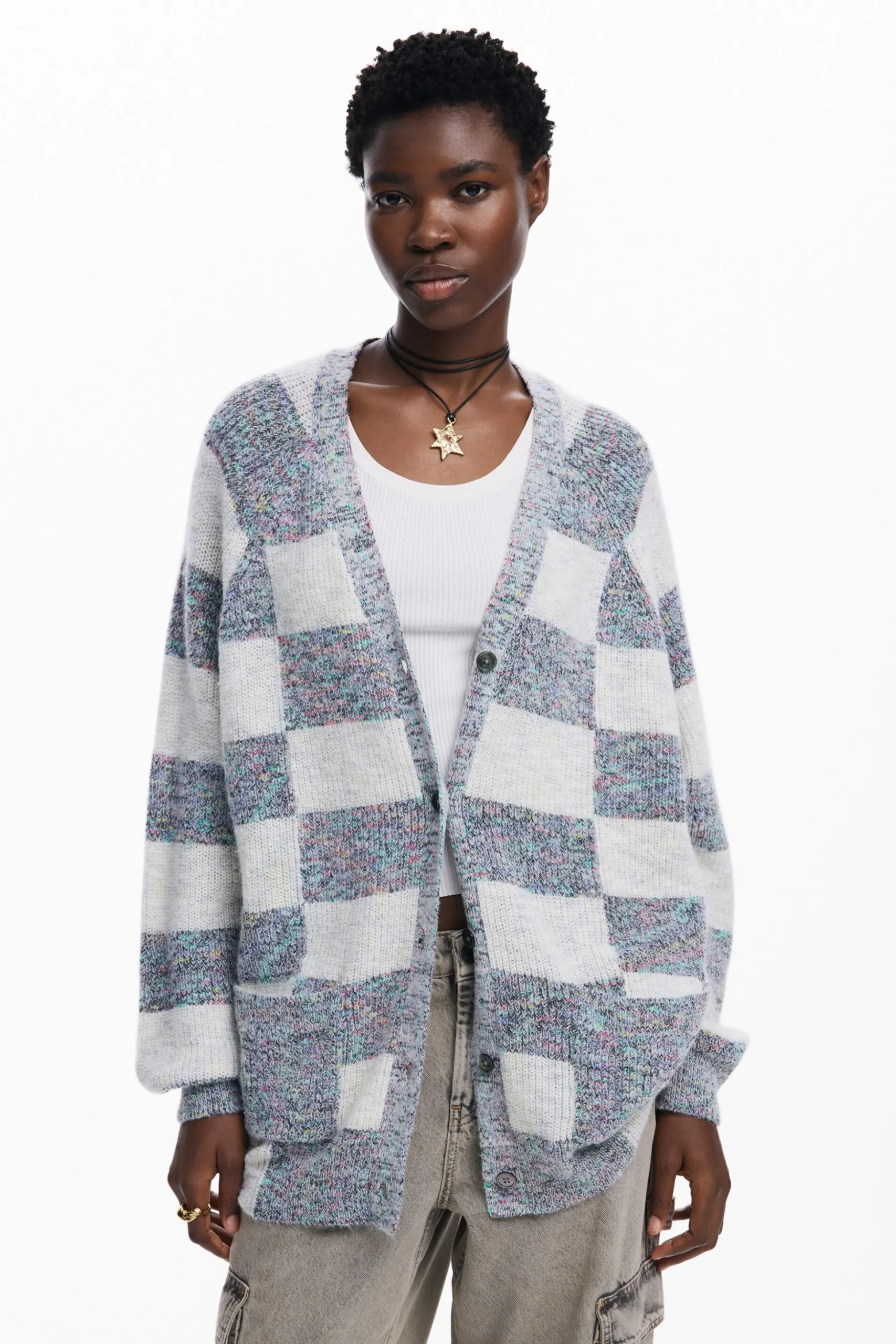 Combined knit cardigan