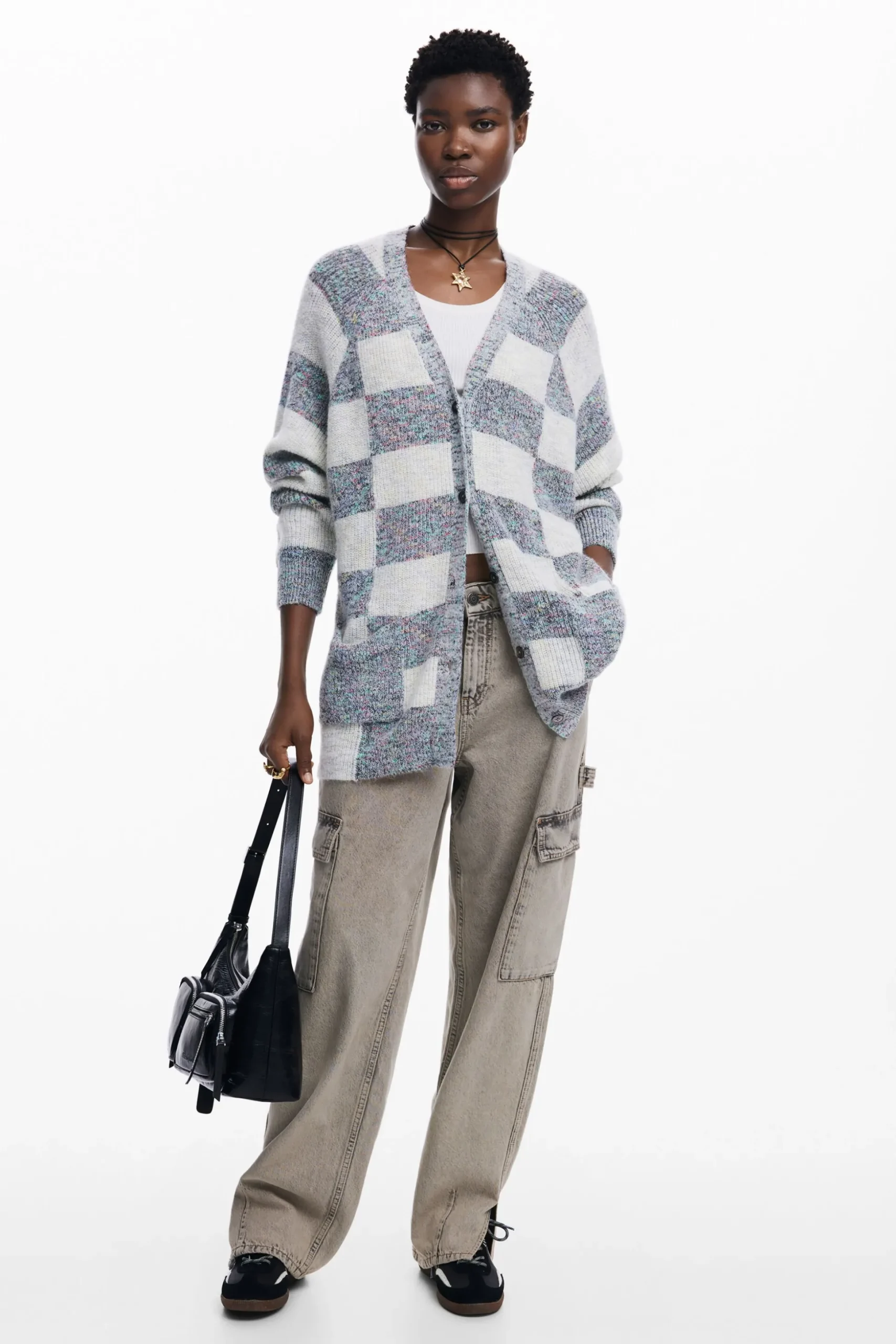 Combined knit cardigan