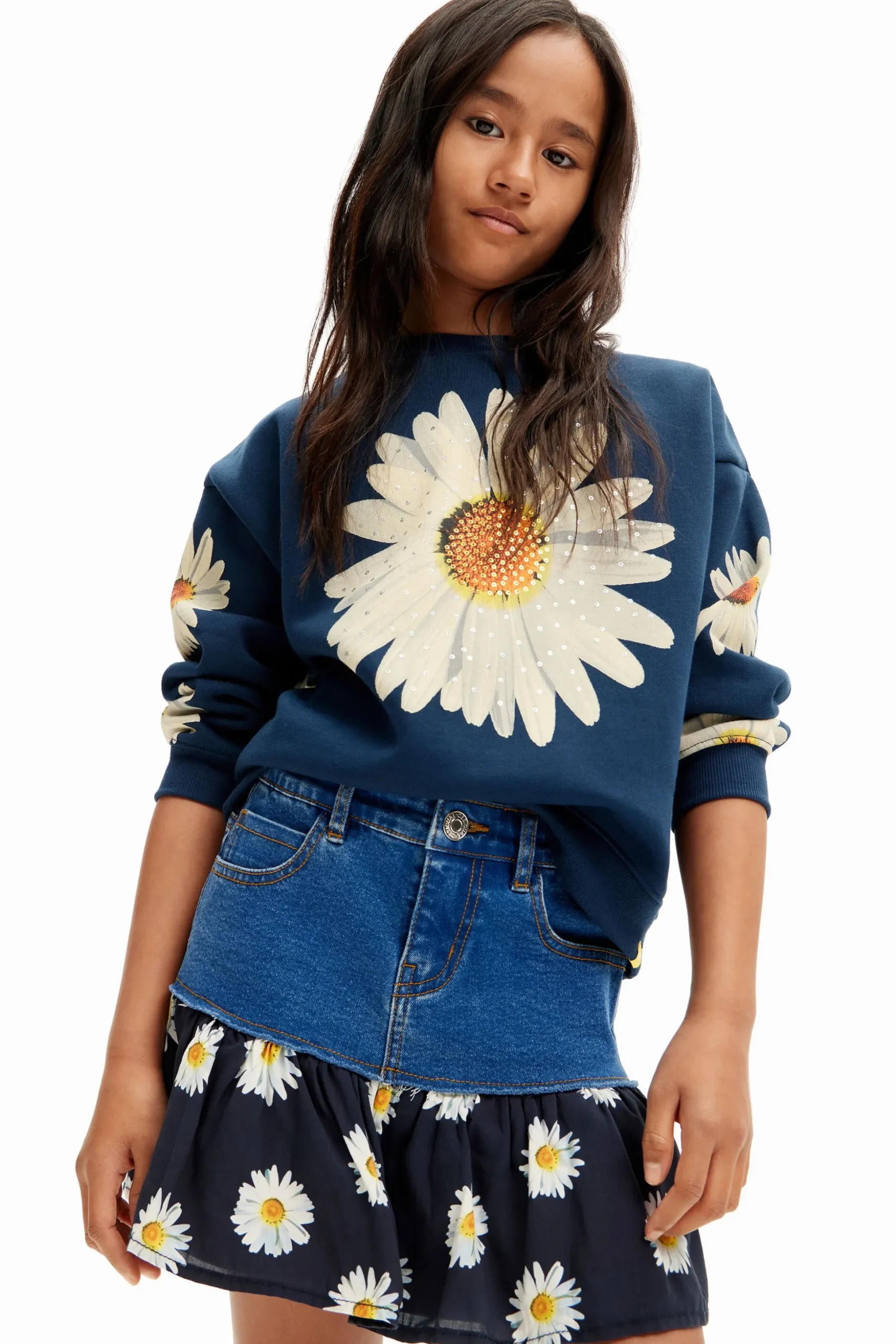 Daisy ruffle denim mini skirt