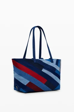 Denim bag with stripes