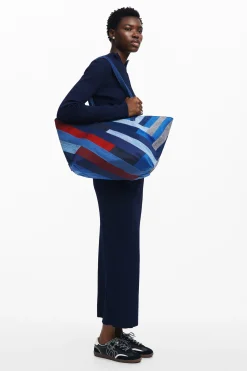 Denim bag with stripes