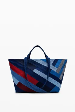 Denim bag with stripes