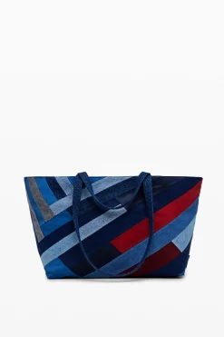 Denim bag with stripes
