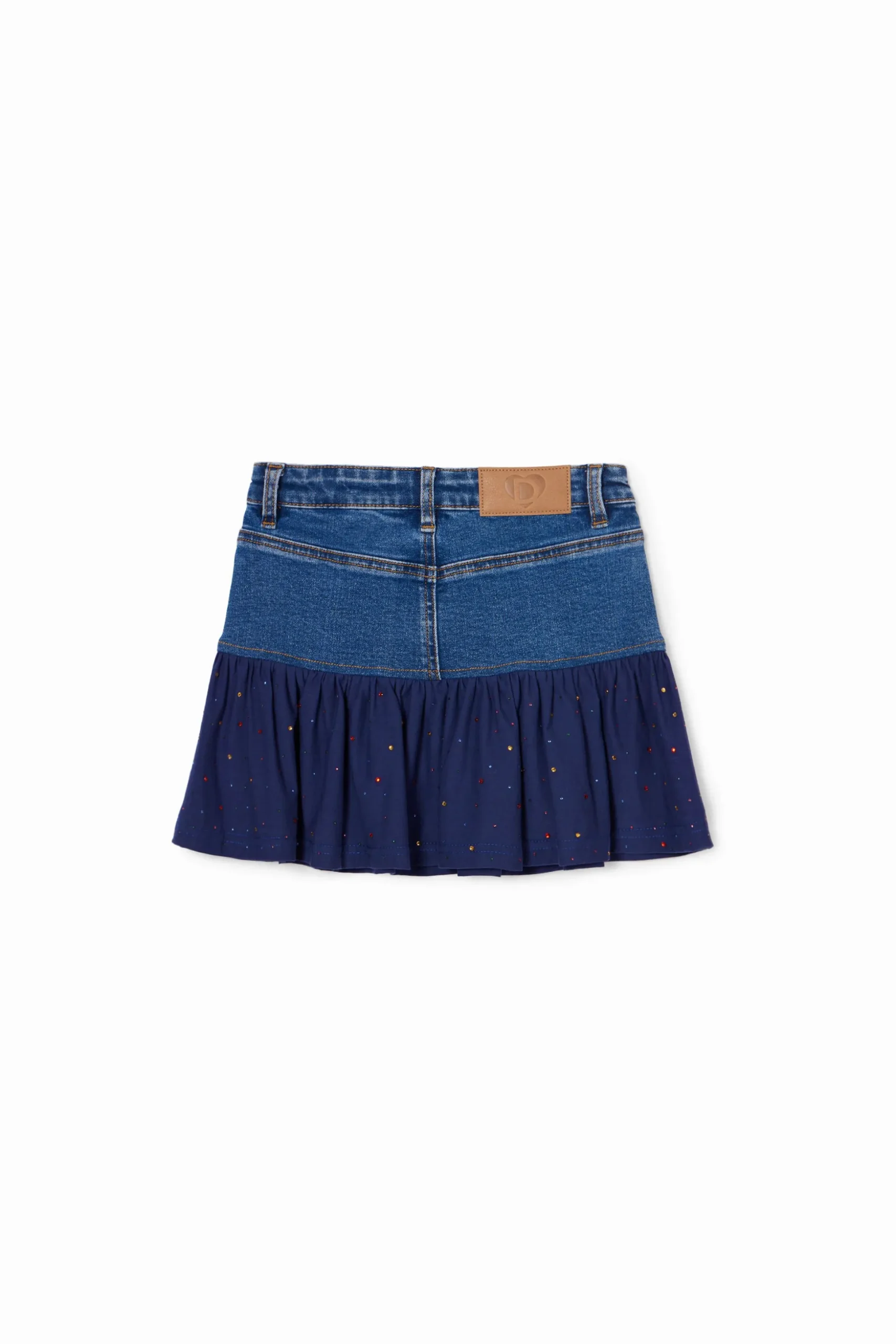 Denim mini skirt with ruffle and polka dots