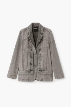 Distressed denim blazer