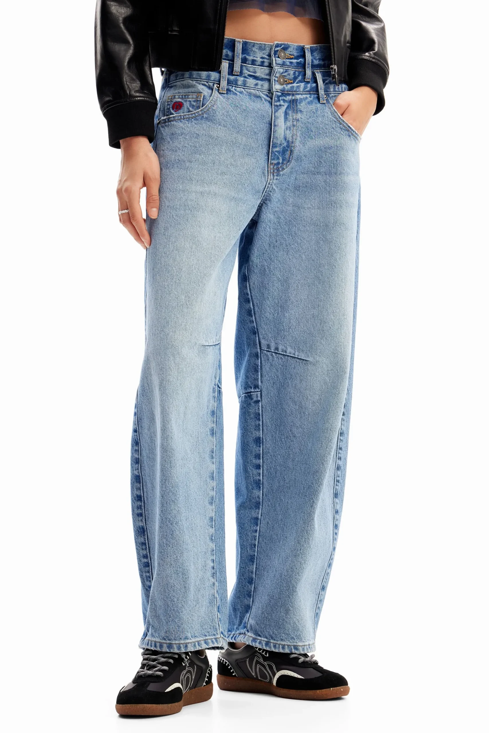 Double-waistband balloon jeans