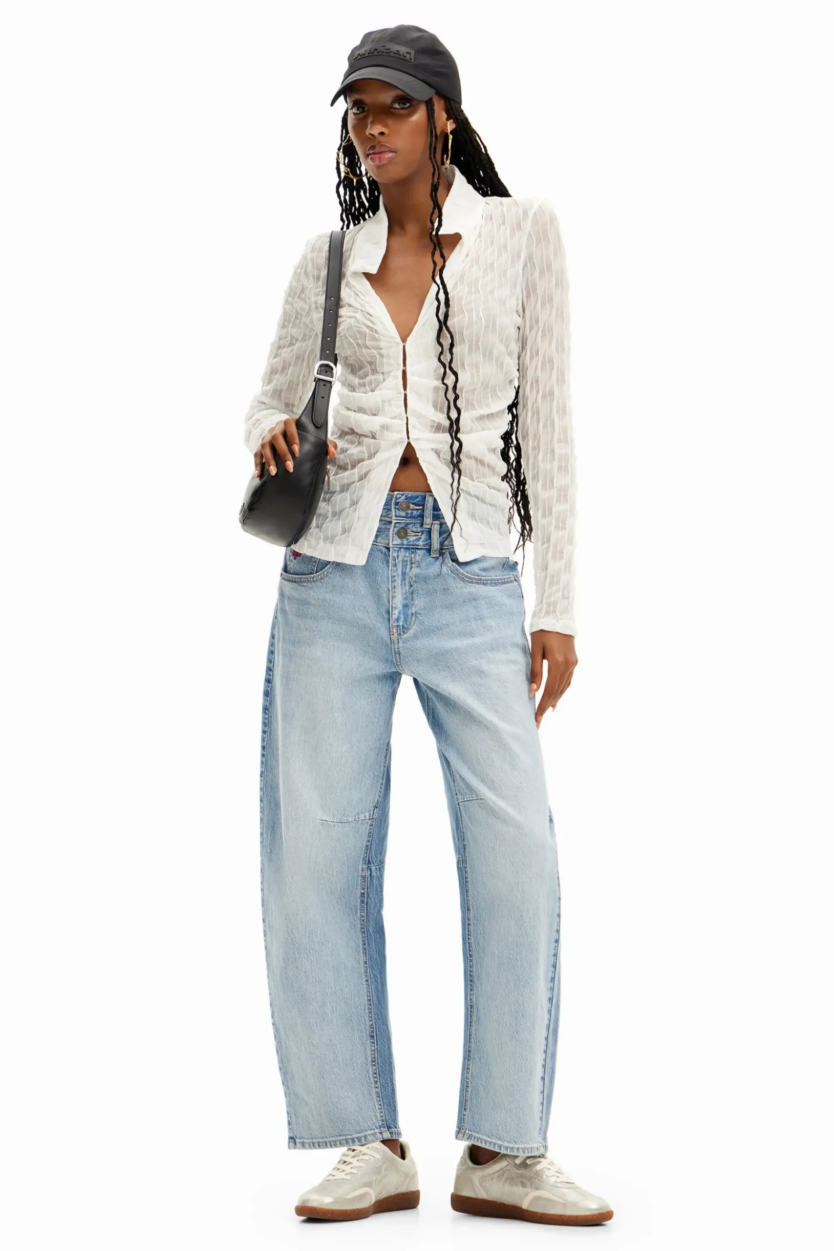 Double-waistband balloon jeans