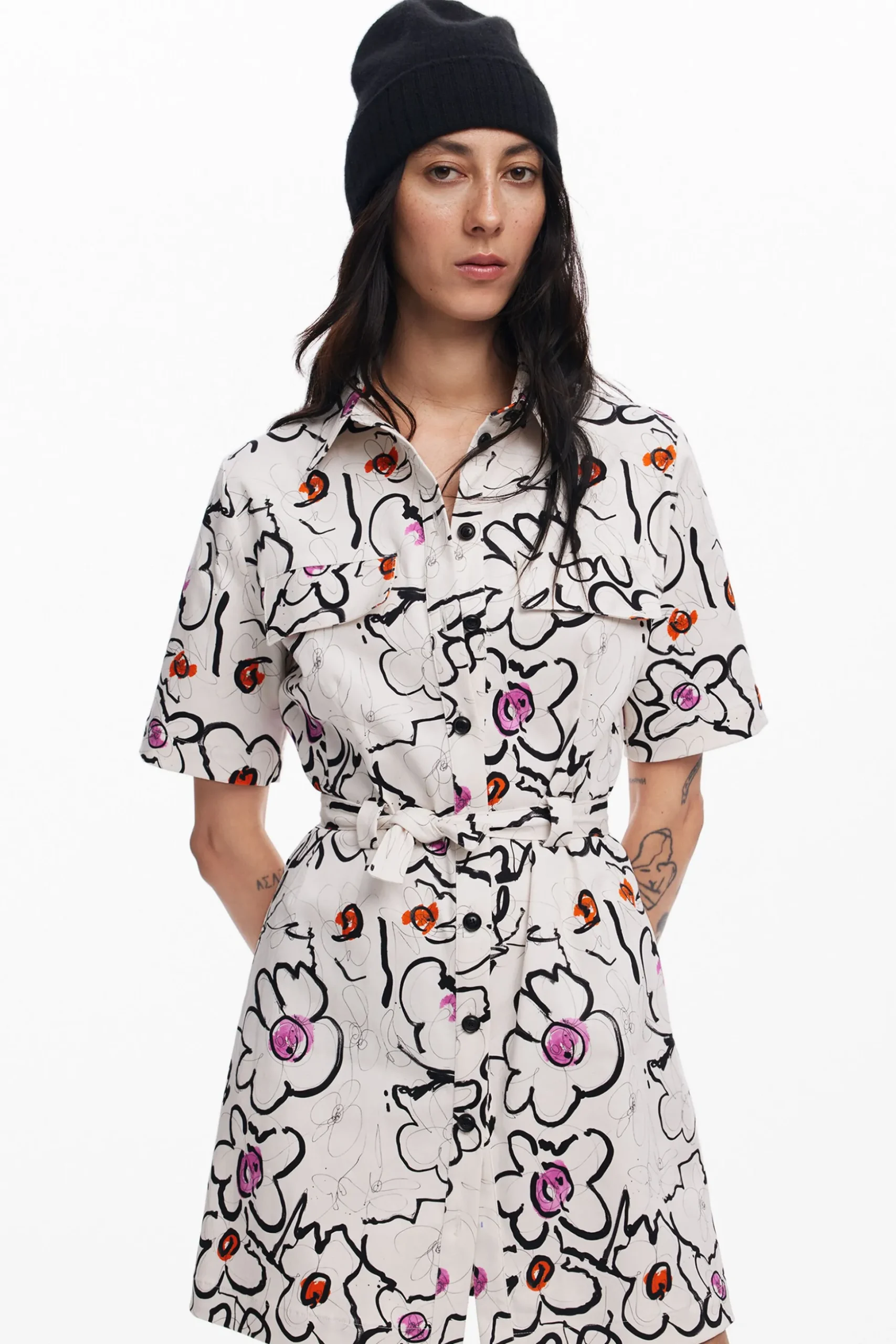 Dress with drawn flowers