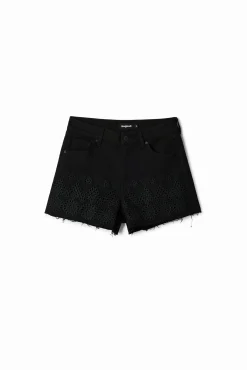 Embroidered denim shorts