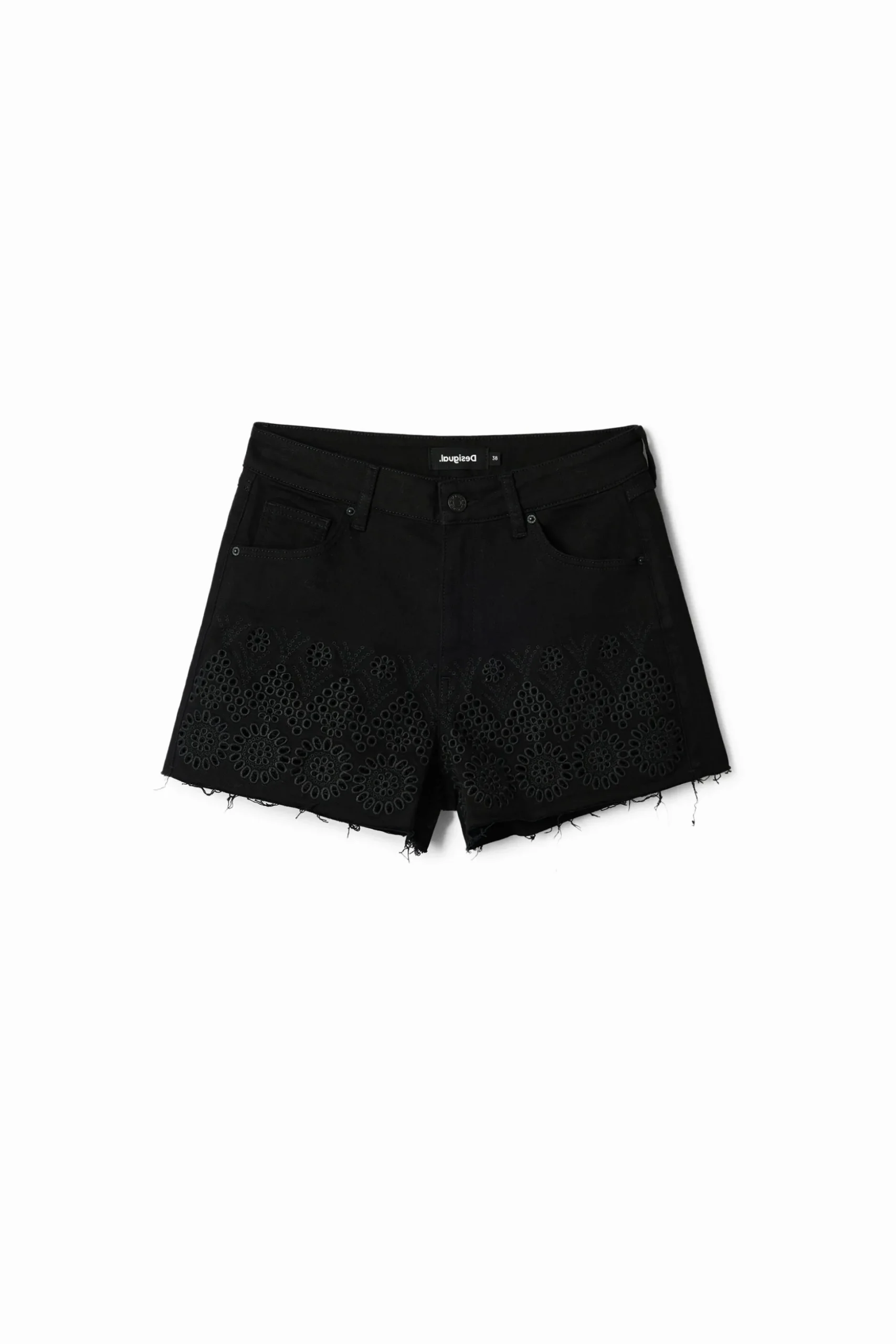 Embroidered denim shorts