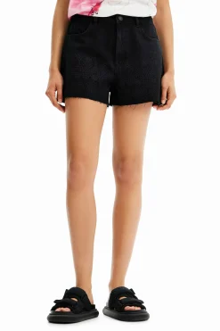 Embroidered denim shorts