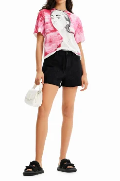 Embroidered denim shorts