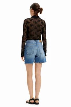 Embroidered denim shorts