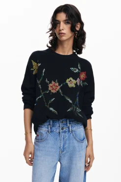Embroidered flower sweatshirt