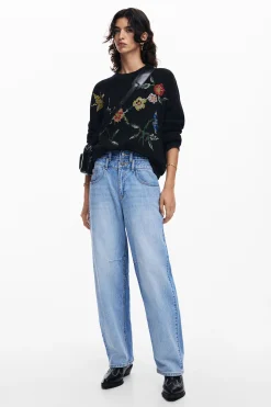 Embroidered flower sweatshirt