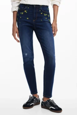 Floral denim pants