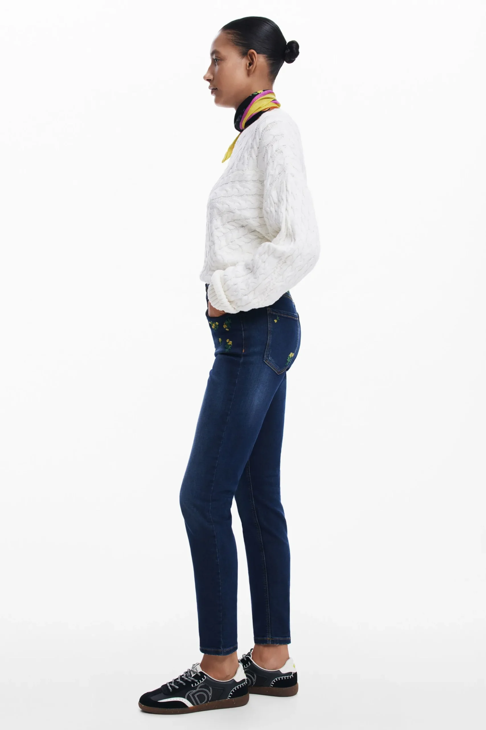 Floral denim pants