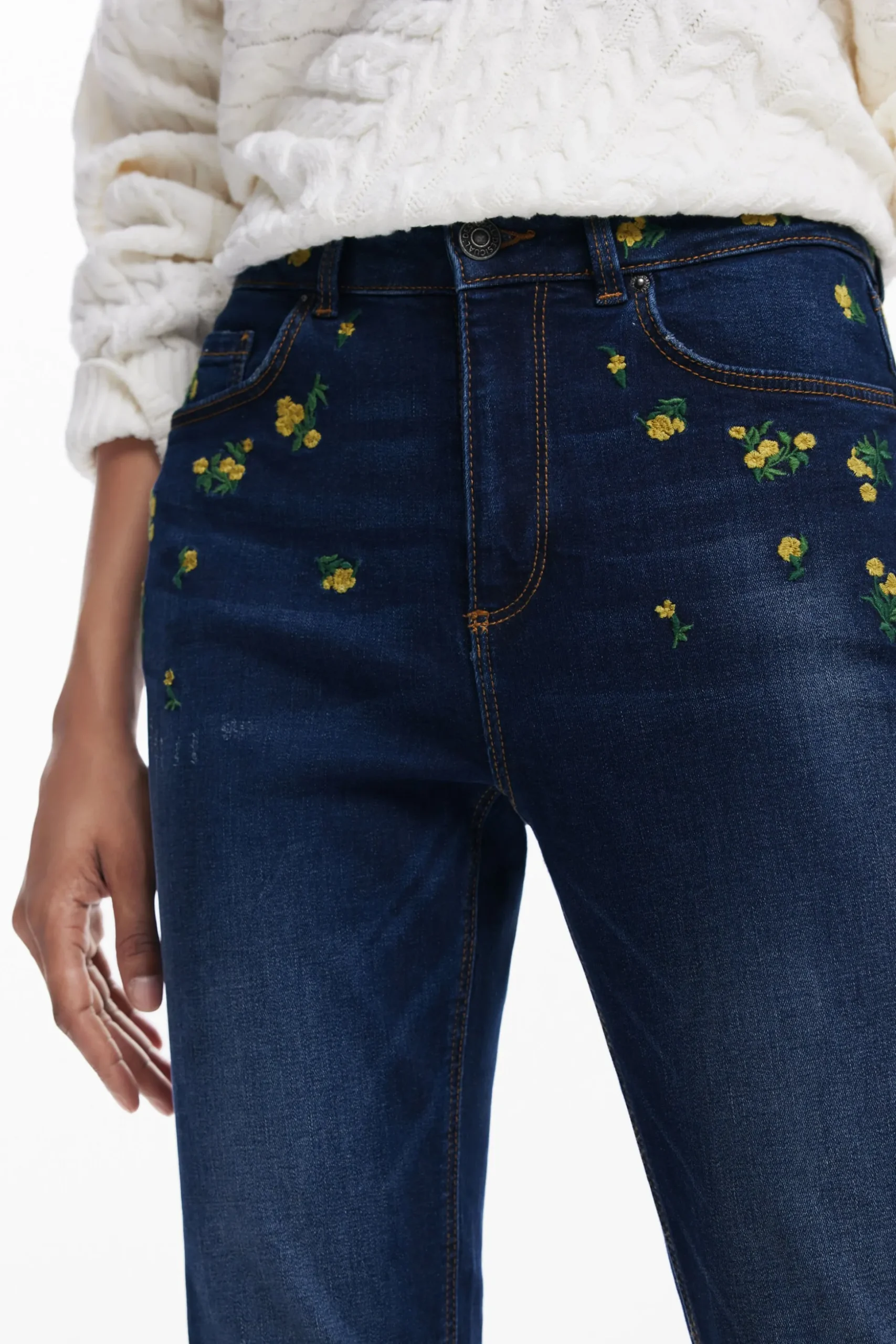 Floral denim pants