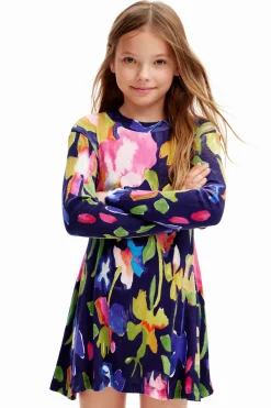 Floral dress with a high neck