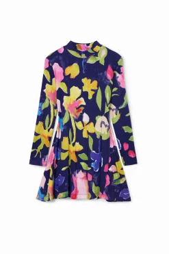 Floral dress with a high neck