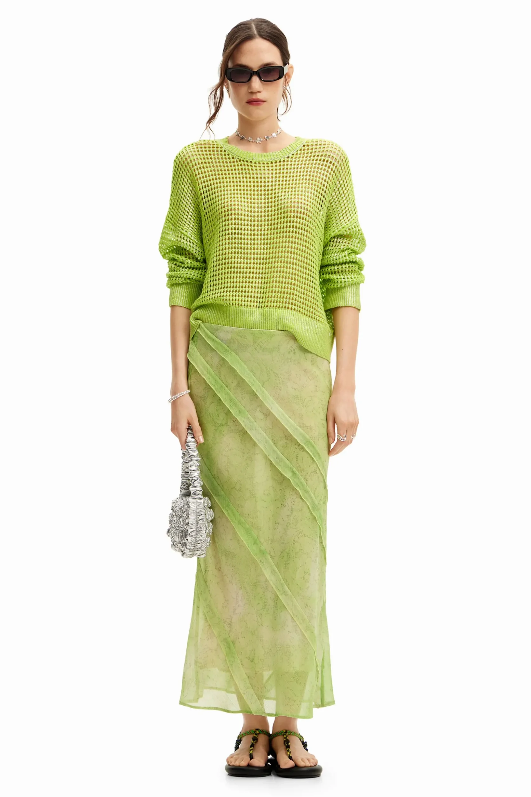 Floral lace midi skirt